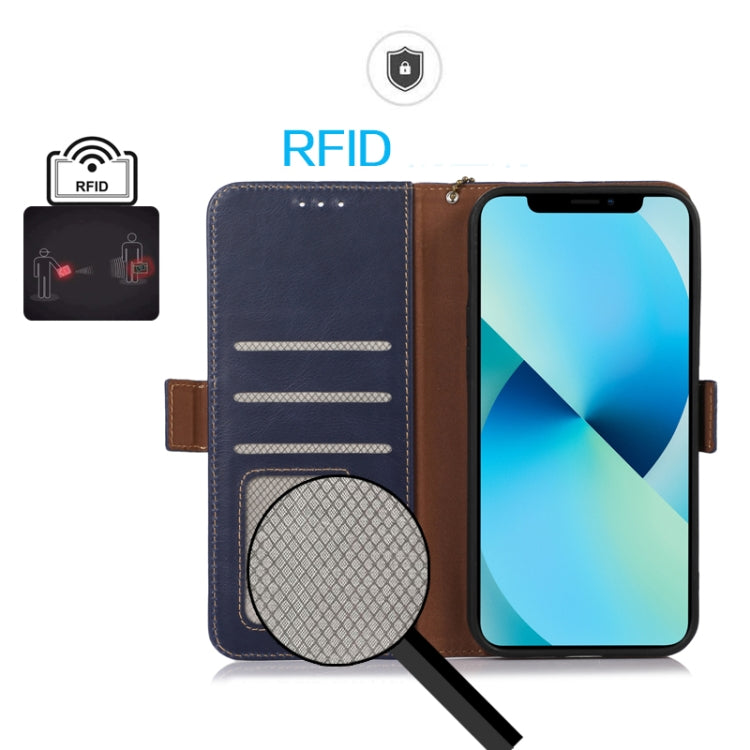 For Motorola Moto G72 Magnetic Crazy Horse Texture Genuine Leather RFID Phone Case(Blue) - Motorola Cases by buy2fix | Online Shopping UK | buy2fix