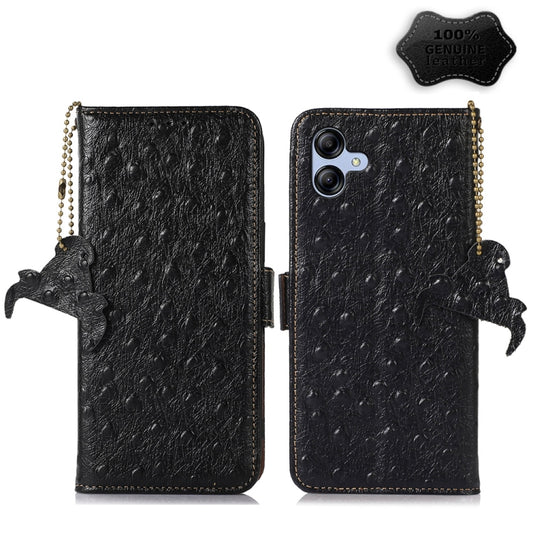 For Samsung Galaxy A04e Ostrich Pattern Genuine Leather RFID Phone Case(Black) - Galaxy Phone Cases by buy2fix | Online Shopping UK | buy2fix