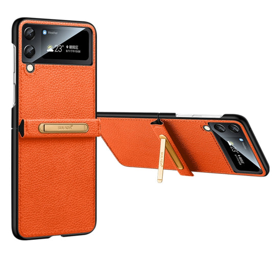 For Samsung Galaxy Z Flip4 SULADA Invisible Bracket Leather Back Cover Phone Case(Orange) - Galaxy Z Flip4 5G Cases by SULADA | Online Shopping UK | buy2fix