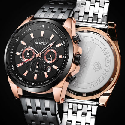 OCHSTIN 7256 Fashion Steel Strap Multifunctional Quartz Men Watch(Rose Gold Black) - Metal Strap Watches by OCHSTIN | Online Shopping UK | buy2fix