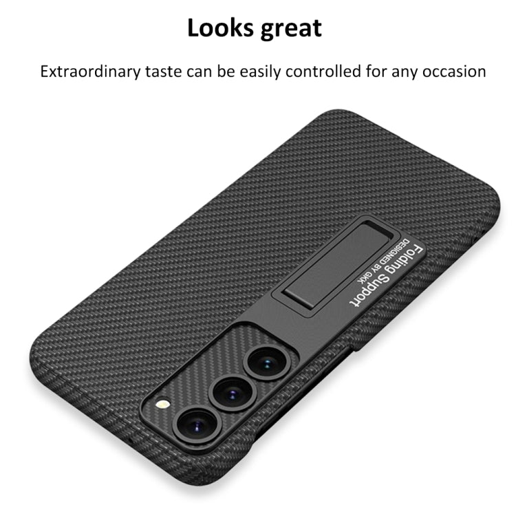 For Samsung Galaxy S23 5G GKK Plain Leather Shockproof Phone Case with Holder(Carbon Fiber) - Galaxy S23 5G Cases by GKK | Online Shopping UK | buy2fix