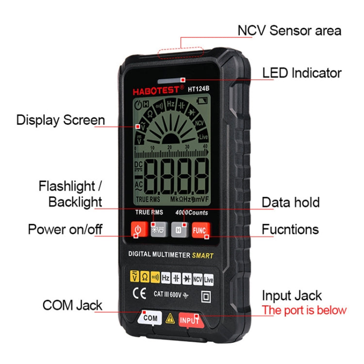 HABOTEST HT124A+ Mini Digital Display High-precision Multimeter - Digital Multimeter by HABOTEST | Online Shopping UK | buy2fix