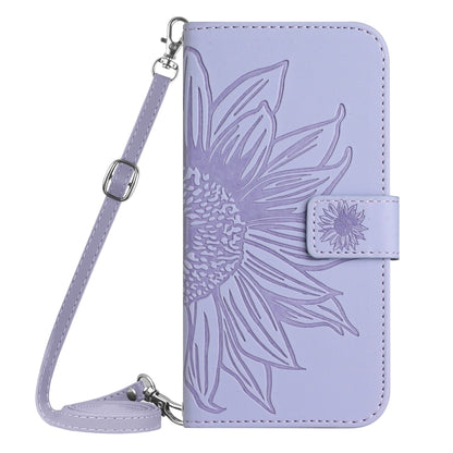 For TCL 40 SE HT04 Skin Feel Sun Flower Embossed Flip Leather Phone Case with Lanyard(Purple) - More Brand by buy2fix | Online Shopping UK | buy2fix