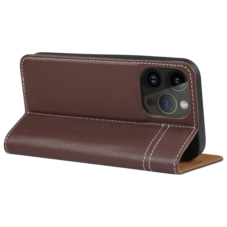 For iPhone 14 Pro GEBEI Top-grain Horizontal Flip Leather Phone Case(Brown) - iPhone 14 Pro Cases by GEBEI | Online Shopping UK | buy2fix