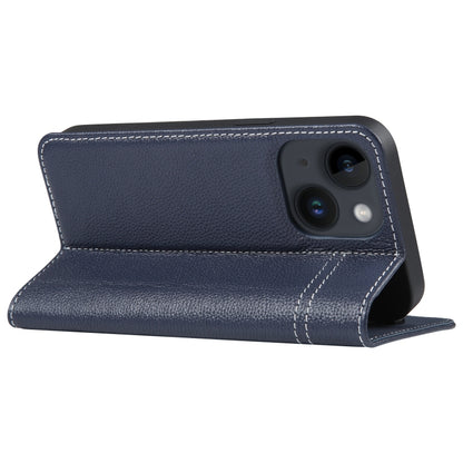 For iPhone 14 Plus GEBEI Top-grain Horizontal Flip Leather Phone Case(Blue) - iPhone 14 Plus Cases by GEBEI | Online Shopping UK | buy2fix
