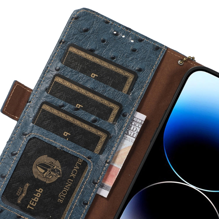 For Motorola Moto G73 5G Ostrich Pattern Genuine Leather RFID Phone Case(Blue) - Motorola Cases by buy2fix | Online Shopping UK | buy2fix