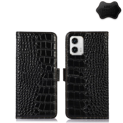 For Motorola Moto G73 5G Crocodile Top Layer Cowhide Leather Phone Case(Black) - Motorola Cases by buy2fix | Online Shopping UK | buy2fix