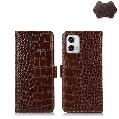 For Motorola Moto G73 5G Crocodile Top Layer Cowhide Leather Phone Case(Brown) - Motorola Cases by buy2fix | Online Shopping UK | buy2fix