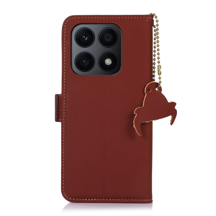 For Honor X8a 4G Genuine Leather Magnetic RFID Leather Phone Case(Coffee) - Honor Cases by buy2fix | Online Shopping UK | buy2fix