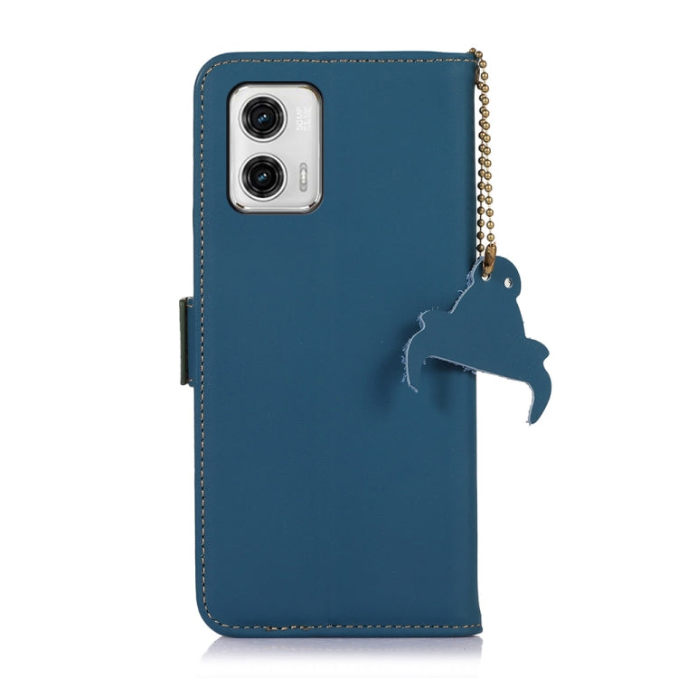 For Motorola Moto G73 5G Genuine Leather Magnetic RFID Leather Phone Case(Blue) - Motorola Cases by buy2fix | Online Shopping UK | buy2fix