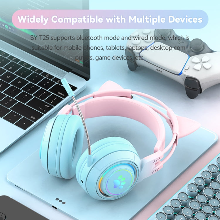 T25 RGB Stereo Cat Ear Bluetooth Wireless Headphones with Detachable Microphone(Pink) - Apple Accessories by buy2fix | Online Shopping UK | buy2fix