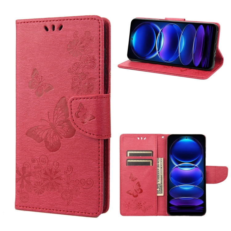 For Xiaomi Redmi Note 12 5G Global / Poco X5 5G Butterfly Embossed Horizontal Flip Leather Phone Case(Red) - Note 12 Cases by buy2fix | Online Shopping UK | buy2fix