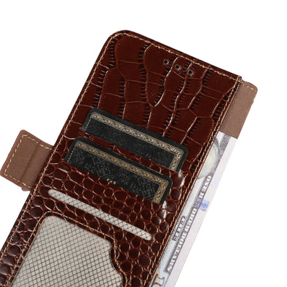 For Google Pixel 7a Crocodile Top Layer Cowhide Leather Phone Case(Brown) - Google Cases by buy2fix | Online Shopping UK | buy2fix