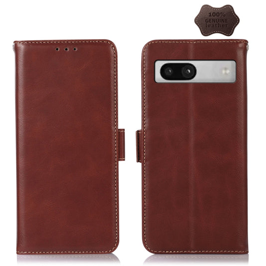 For Google Pixel 7a Crazy Horse Top Layer Cowhide Leather Phone Case(Brown) - Google Cases by buy2fix | Online Shopping UK | buy2fix