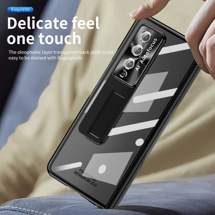 For Samsung Galaxy Z Fold4 5G Magnetic Hinges Plating Phone Case with Holder(Black) - Galaxy Z Fold4 5G Cases by buy2fix | Online Shopping UK | buy2fix