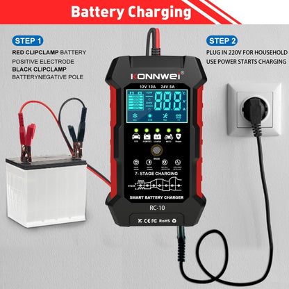 KONNWEI CR-10 2 inch Car Battery Charger Battery Pulse Repair Tool, Plug Type:EU Plug - In Car by KONNWEI | Online Shopping UK | buy2fix