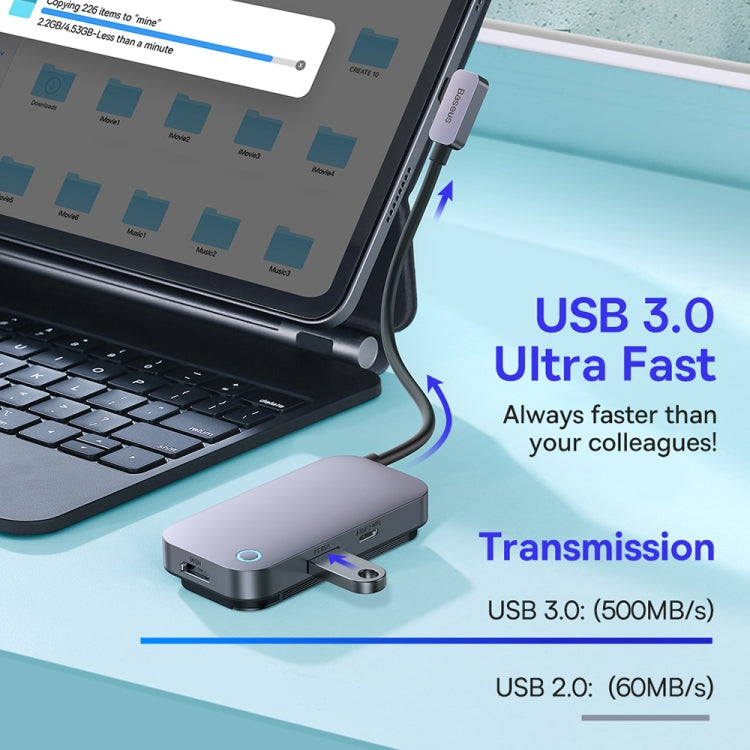 Baseus WKWJ000013 4 in 1 USB-C / Type-C to USB3.0+HDMI+USB-C / Type-C+3.5mm HUB Adapter(Space Grey) - Computer & Networking by Baseus | Online Shopping UK | buy2fix