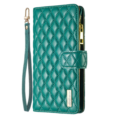 For Xiaomi Redmi Note 12 4G Global Diamond Lattice Zipper Wallet Leather Flip Phone Case(Green) - Note 12 Cases by buy2fix | Online Shopping UK | buy2fix