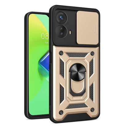 For Motorola Moto G73 5G Sliding Camera Cover Design TPU+PC Phone Case(Gold) - Motorola Cases by buy2fix | Online Shopping UK | buy2fix