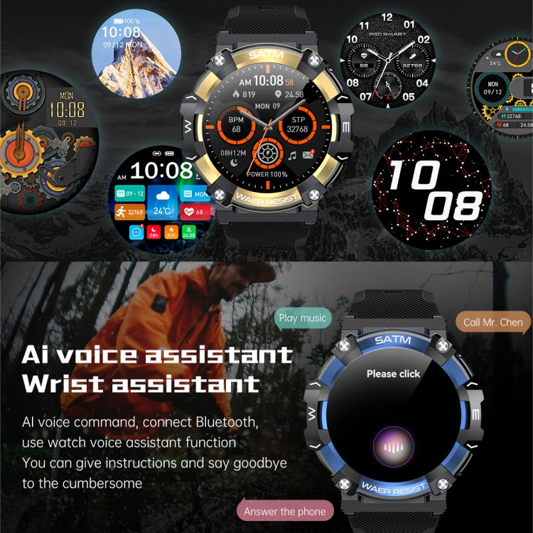 PG666 1.39 inch TFT Screen Bluetooth Call Smart Watch, Support Heart Rate / Blood Pressure Monitoring(Black Blue) - Smart Wear by buy2fix | Online Shopping UK | buy2fix