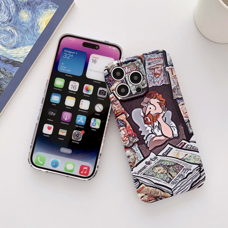 For iPhone 13 Pro Precise Hole Oil Painting Glossy PC Phone Case(Newspaper) - iPhone 13 Pro Cases by buy2fix | Online Shopping UK | buy2fix