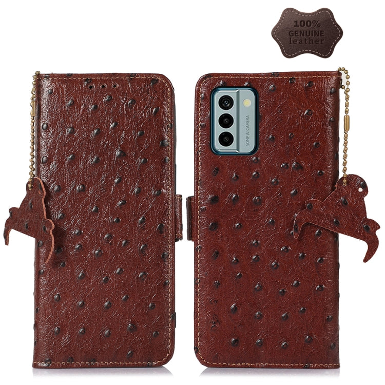 For Nokia G22 4G Ostrich Pattern Genuine Leather RFID Phone Case(Coffee) - Nokia Cases by buy2fix | Online Shopping UK | buy2fix