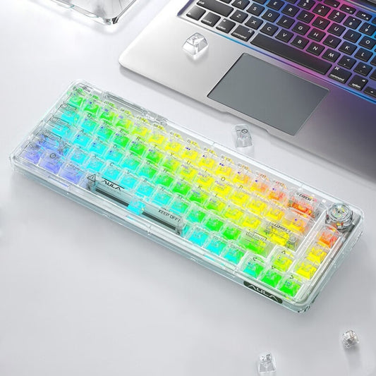 AULA F68 Transparent Customized Wired/Wireless/Bluetooth Three Model RGB Pluggable Mechanical Keyboard(White Transparent) - Wired Keyboard by AULA | Online Shopping UK | buy2fix