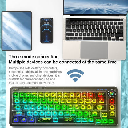 AULA F68 Transparent Customized Wired/Wireless/Bluetooth Three Model RGB Pluggable Mechanical Keyboard(White Transparent) - Wired Keyboard by AULA | Online Shopping UK | buy2fix