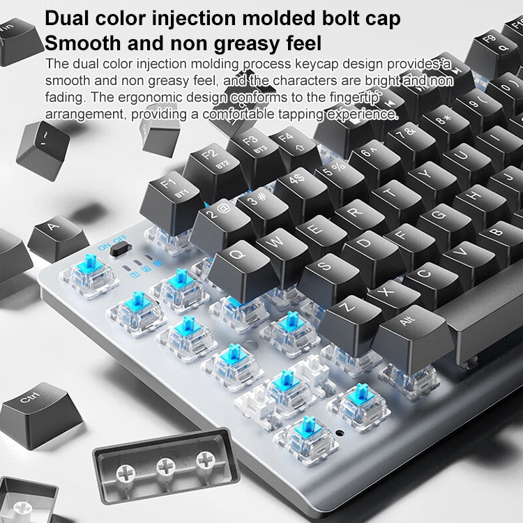 AULA F3001 Backlit 87 Keys Wired/Wireless/Bluetooth Three Model Mechanical Gaming Keyboard(Silver White Tea Shaft) - Wireless Keyboard by AULA | Online Shopping UK | buy2fix