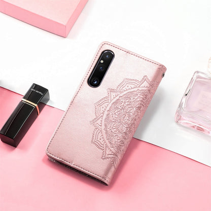 For Sony Xperia 1 IV Mandala Flower Embossed Leather Phone Case(Rose Gold) - Sony Cases by buy2fix | Online Shopping UK | buy2fix