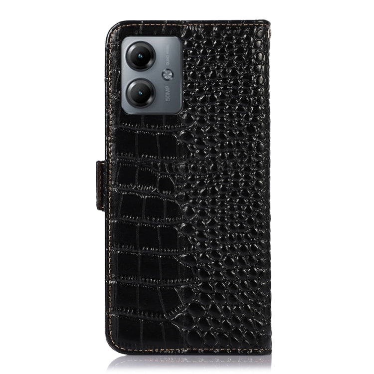 For Motorola Moto G14 4G Crocodile Top Layer Cowhide Leather Phone Case(Black) - Motorola Cases by buy2fix | Online Shopping UK | buy2fix