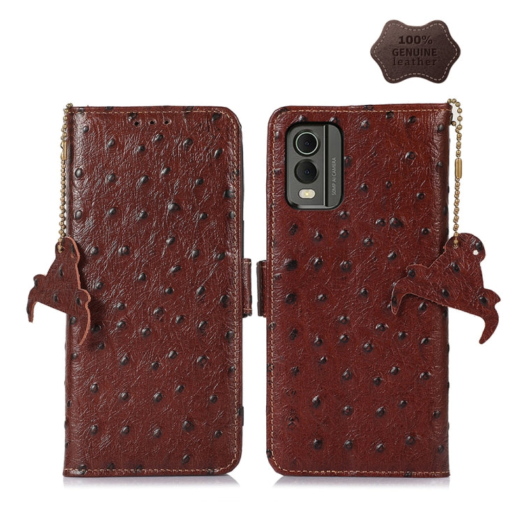 For Nokia C32 4G Ostrich Pattern Genuine Leather RFID Phone Case(Coffee) - Nokia Cases by buy2fix | Online Shopping UK | buy2fix