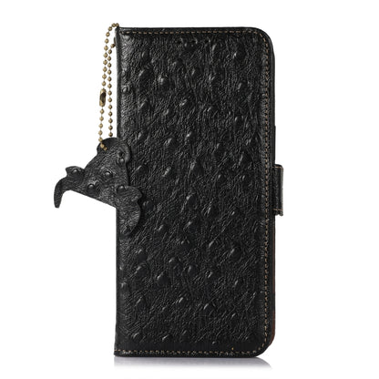 For Nokia C32 4G Ostrich Pattern Genuine Leather RFID Phone Case(Black) - Nokia Cases by buy2fix | Online Shopping UK | buy2fix