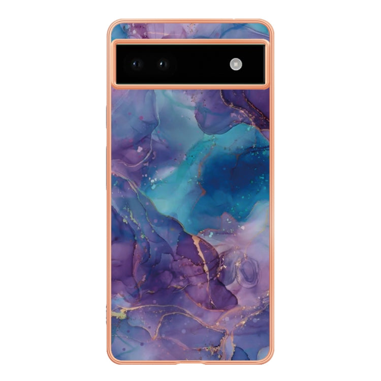 For Google Pixel 6A Electroplating Marble Dual-side IMD Phone Case(Purple 016) - Google Cases by buy2fix | Online Shopping UK | buy2fix