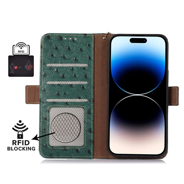 For Google Pixel 8 Ostrich Pattern Genuine Leather RFID Phone Case(Green) - Google Cases by buy2fix | Online Shopping UK | buy2fix