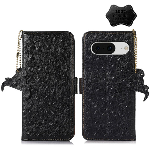 For Google Pixel 8 Ostrich Pattern Genuine Leather RFID Phone Case(Black) - Google Cases by buy2fix | Online Shopping UK | buy2fix