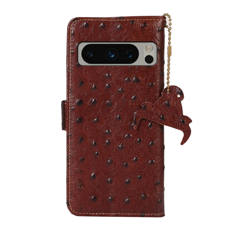 For Google Pixel 8 Pro Ostrich Pattern Genuine Leather RFID Phone Case(Coffee) - Google Cases by buy2fix | Online Shopping UK | buy2fix