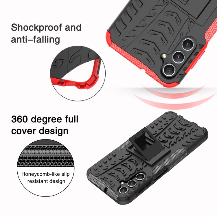 For Samsung Galaxy A24 4G Tire Texture TPU + PC Phone Case with Holder(Black) - Galaxy Phone Cases by buy2fix | Online Shopping UK | buy2fix