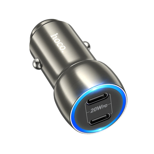 hoco Z48 Tough 40W Dual USB-C / Type-C Port Car Charger(Metal Grey) -  by hoco | Online Shopping UK | buy2fix