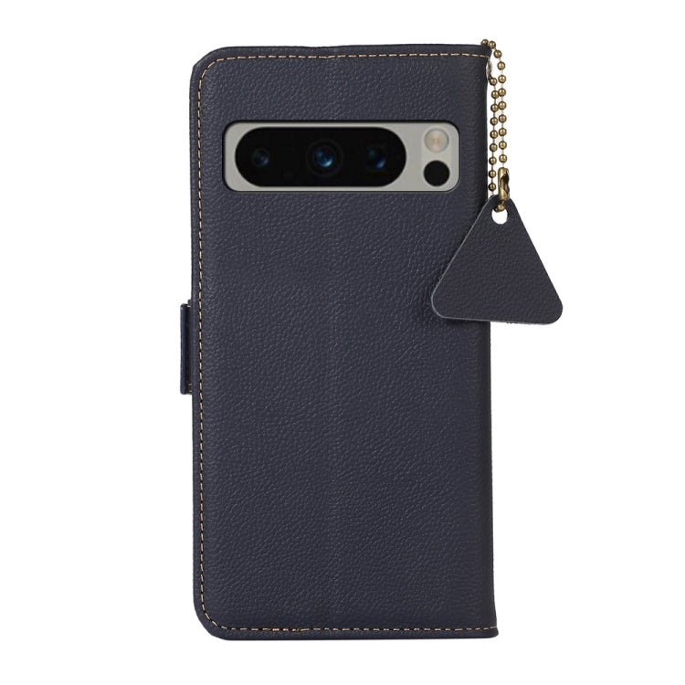 For Google Pixel 8 Pro Side-Magnetic TJ Genuine Leather RFID Phone Case(Blue) - Google Cases by buy2fix | Online Shopping UK | buy2fix