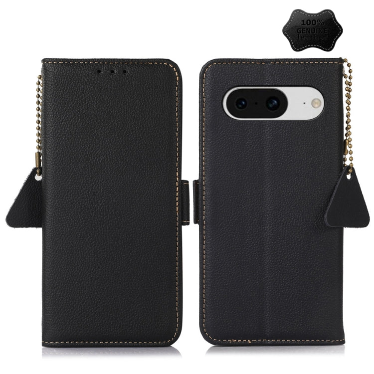 For Google Pixel 8 Side-Magnetic TJ Genuine Leather RFID Phone Case(Black) - Google Cases by buy2fix | Online Shopping UK | buy2fix