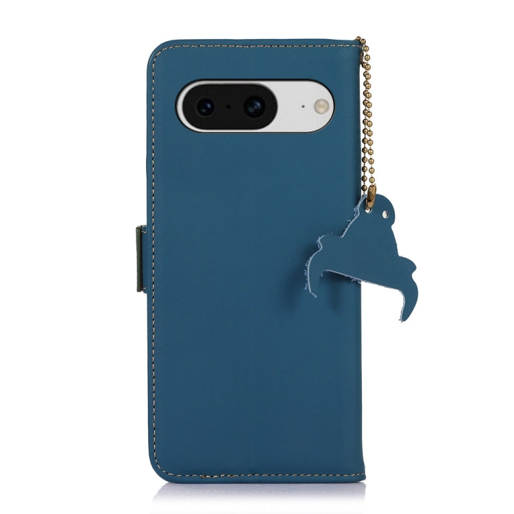 For Google Pixel 8 Genuine Leather Magnetic RFID Leather Phone Case(Blue) - Google Cases by buy2fix | Online Shopping UK | buy2fix