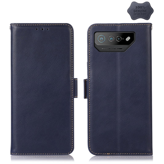 For Asus ROG Phone 7 Crazy Horse Top Layer Cowhide Leather Phone Case(Blue) - ASUS Cases by buy2fix | Online Shopping UK | buy2fix