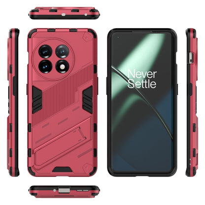 For OnePlus 11 5G Punk Armor 2 in 1 PC + TPU Shockproof Phone Case with Invisible Holder(Light Red) - OnePlus Cases by buy2fix | Online Shopping UK | buy2fix