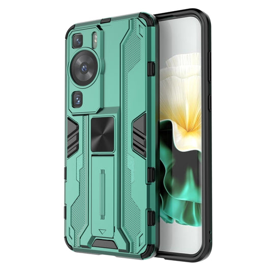 For Huawei P60 / P60 Pro Supersonic Holder PC Soft TPU Phone Case(Green) - Huawei Cases by buy2fix | Online Shopping UK | buy2fix