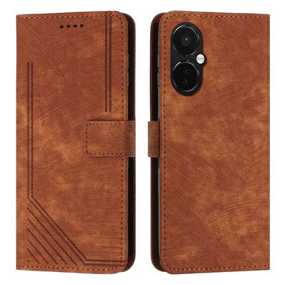 For OnePlus Nord CE 3/Nord CE 3 Lite/Nord N30 Skin Feel Stripe Pattern Leather Phone Case with Lanyard(Brown) - OnePlus Cases by buy2fix | Online Shopping UK | buy2fix