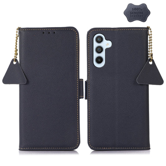 For Samsung Galaxy M54 5G Side-Magnetic TJ Genuine Leather RFID Phone Case(Blue) - Galaxy Phone Cases by buy2fix | Online Shopping UK | buy2fix