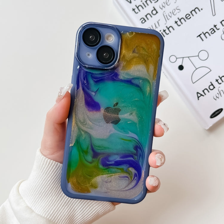 For iPhone 14 Oil Painting Electroplating TPU Phone Case(Blue) - iPhone 14 Cases by buy2fix | Online Shopping UK | buy2fix
