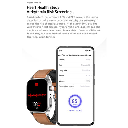 GT22 1.85 inch TFT Screen Leather Band Health Smart Watch, Support Bluetooth Call / Plateau Blood Oxygen / Body Temperature / Arrhythmia / TI Heart Rate Monitoring(Brown) - Smart Watches by buy2fix | Online Shopping UK | buy2fix