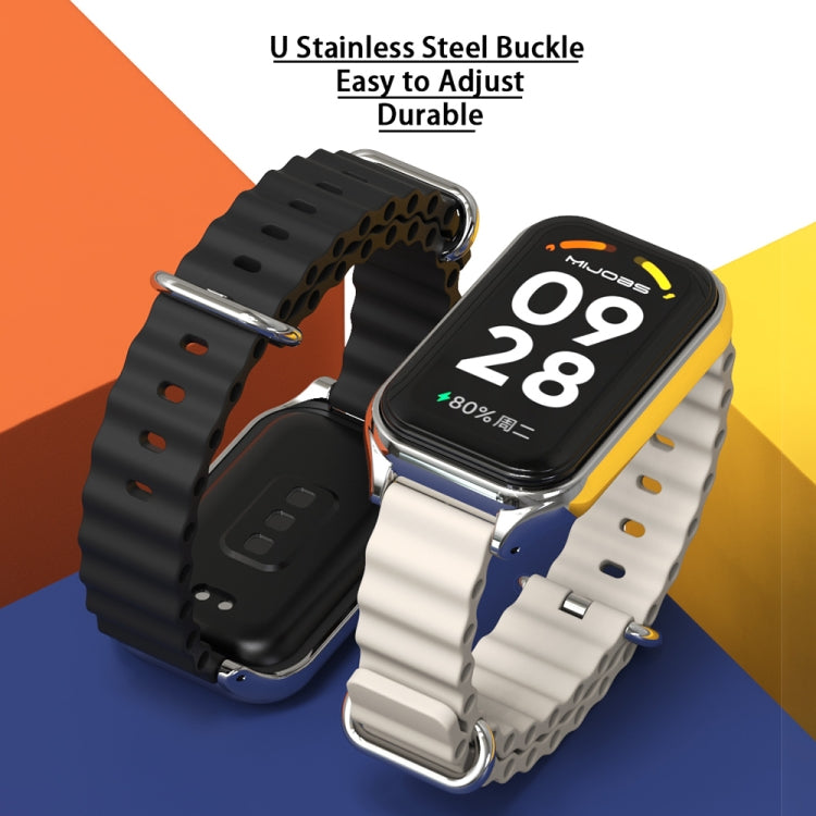 For Xiaomi Smart Band 8 Active / Redmi Band 2 Mijobs Metal Shell Ocean Silicone Watch Band(Black Silver) - Watch Bands by MIJOBS | Online Shopping UK | buy2fix